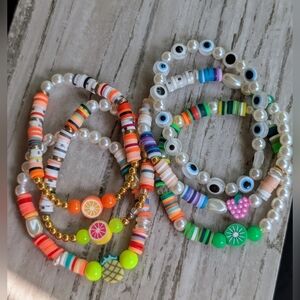 Colorful Fruity Beaded Bracelets Set Of 6